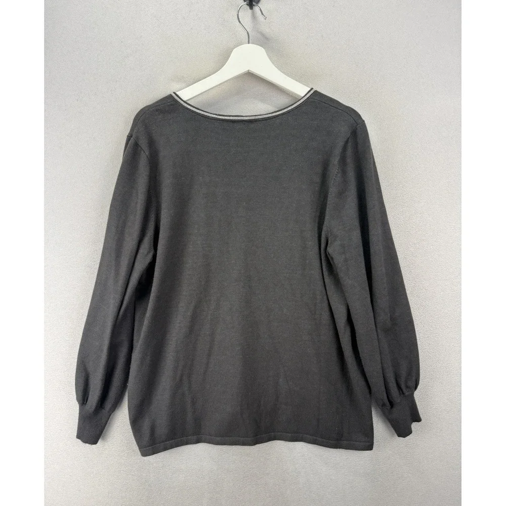 Chico's‎ Black Metallic Trim V-Neck Pullover Sweater Womens Size 3 (XL) Chic